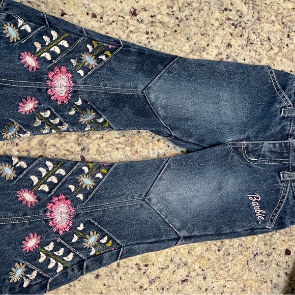 VINTAGE BARBIE Sz 2 T Bell Bottom Embroidered Denim Jeans - Picture 2 of 3